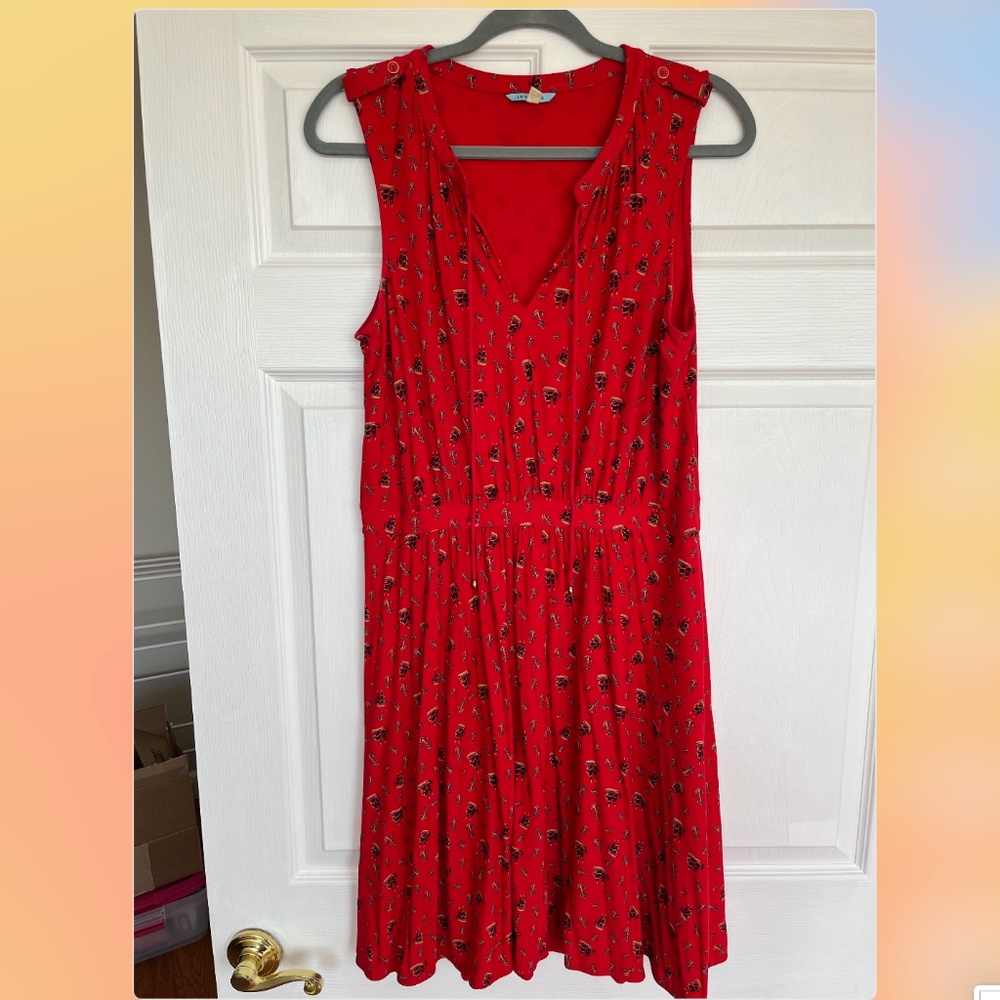 Anthropologie Leifnotes Red Summer Dress with Sail Boat Pattern. Size L